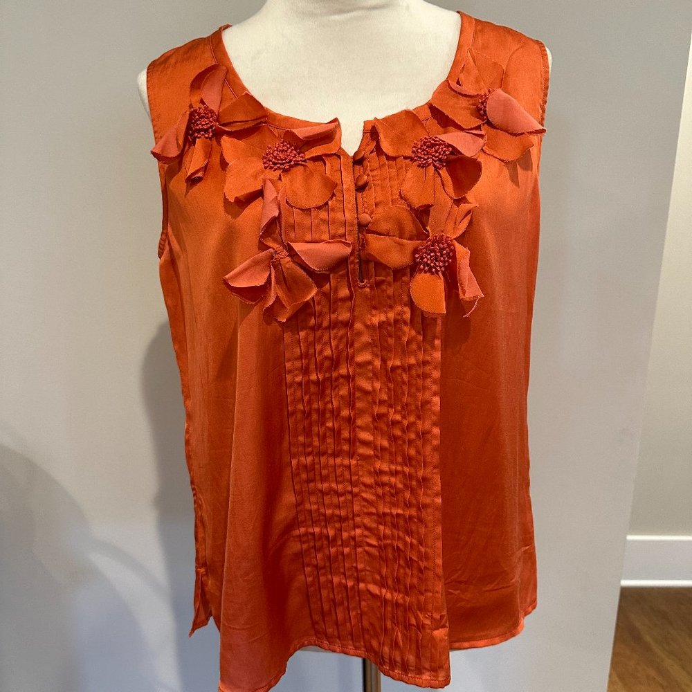 Talbots Silk Sleeveless Blouse with 3D Flowers - Size 12